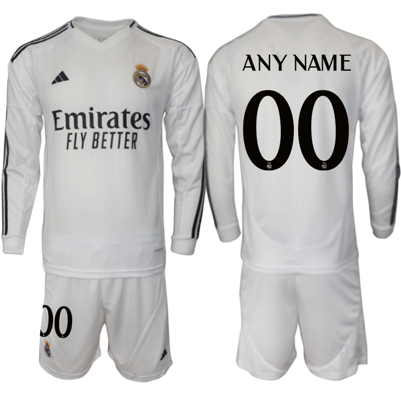 Men 2024-2025 Club Real Madrid home Long Sleeves White Customized Soccer Jersey->customized soccer jersey->Custom Jersey
